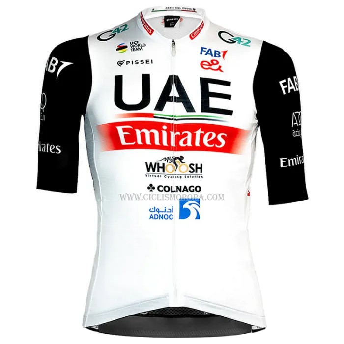 2023 Ropa Ciclismo UAE Negro Blanco Mangas Cortas y Culotte Corto